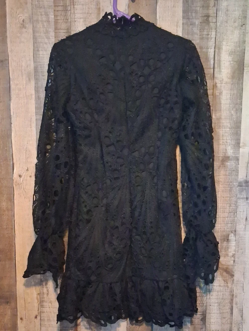 Pretty Little Things Size 6 Black High Neck Frill Body Con Mini Dress Cute!